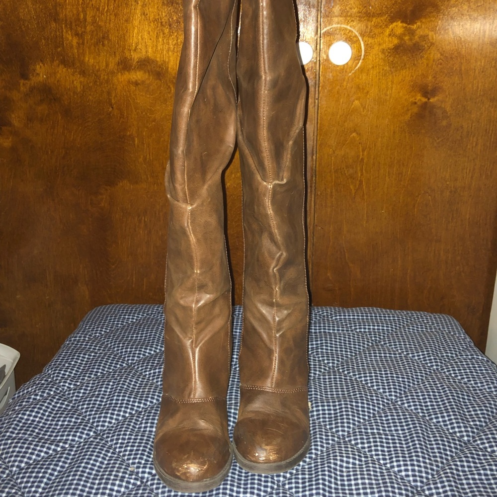 Over the knee brown boots